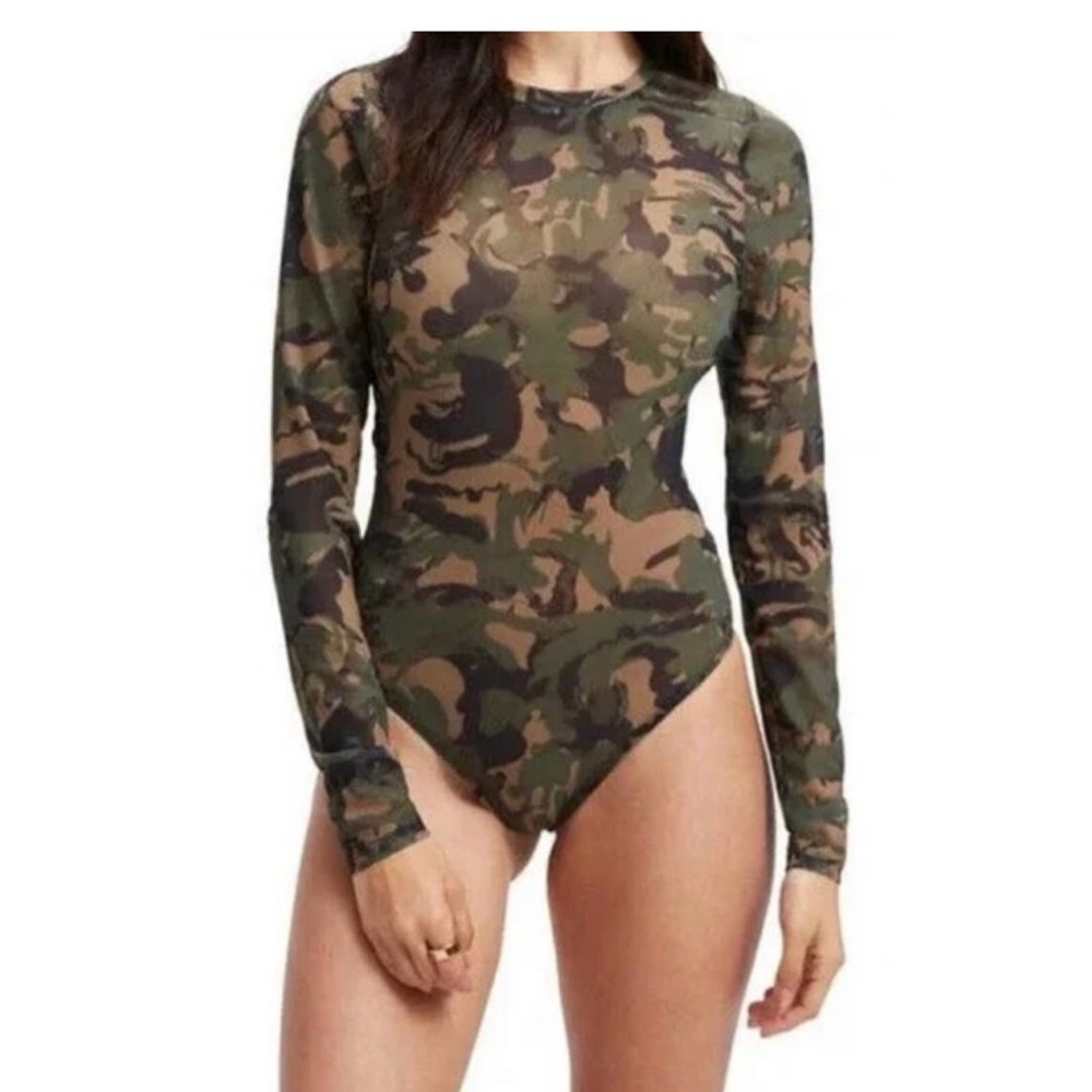 Good American camo mesh bodysuit